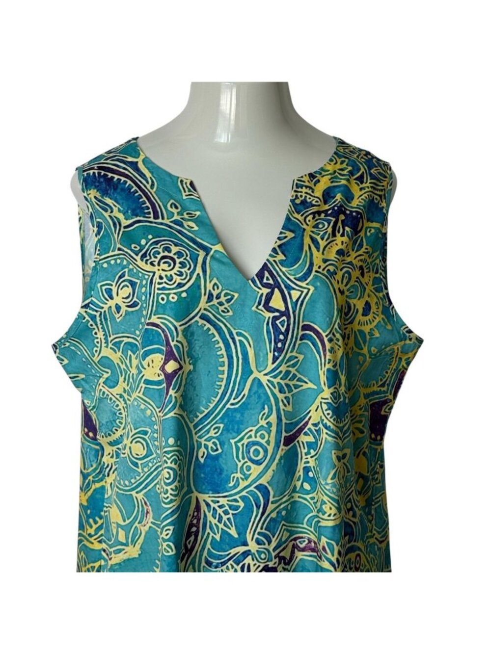 Vintage Womens 3XL Maxi Dress Sleeveless Vibrant Green Blue Yellow Floral Shift - Picture 2 of 16